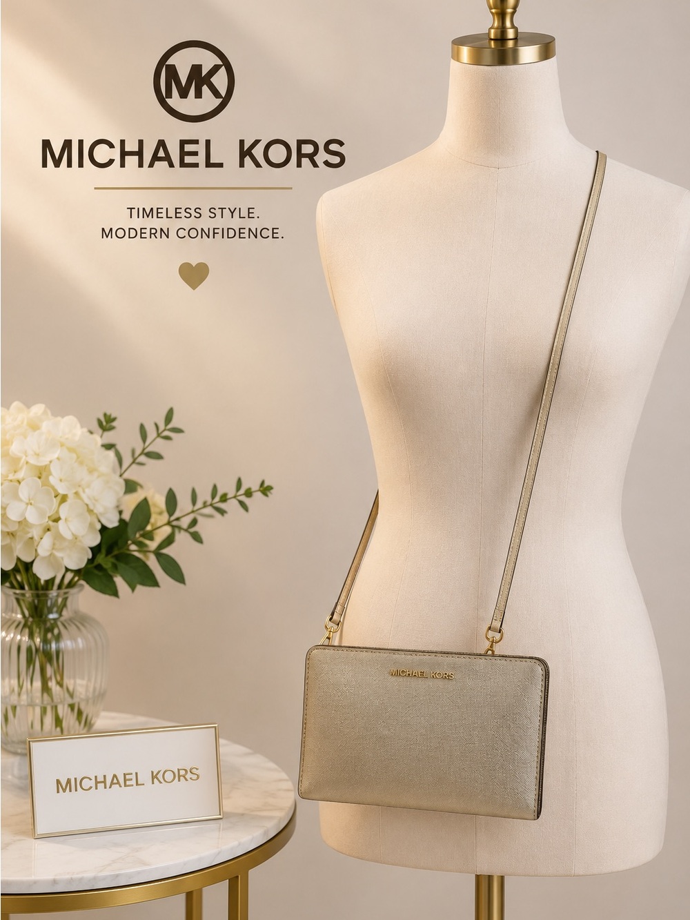 Michael Kors Gold Jet Set Travel Crossbody/Clutch - Metallic Gold- NWOT
